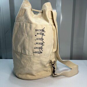 Marine Sailor Duffel Sling Laundry Vintage Military Weekend Cinch Beige Canvas
